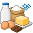 Eier, Milch, Butter, Mehl und Schokolade mit einem Symbol für griechische Produkte