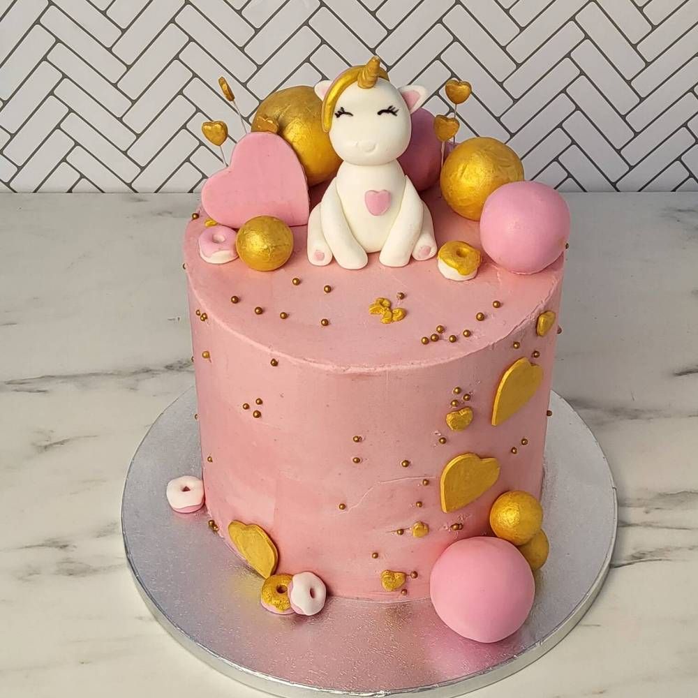 Τούρτα Μονόκερος με Ροζ και Χρυσές Μπάλλες